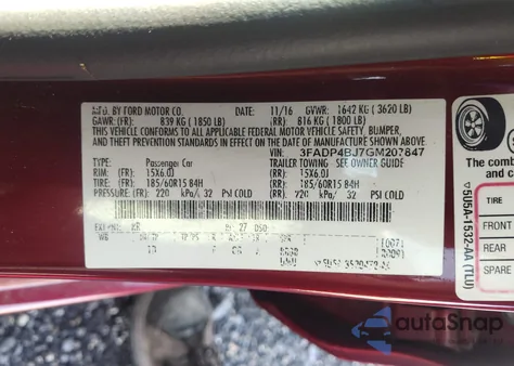 2016 Ford Fiesta Se из США, поврежденный, VIN 3FADP4BJ7GM207847